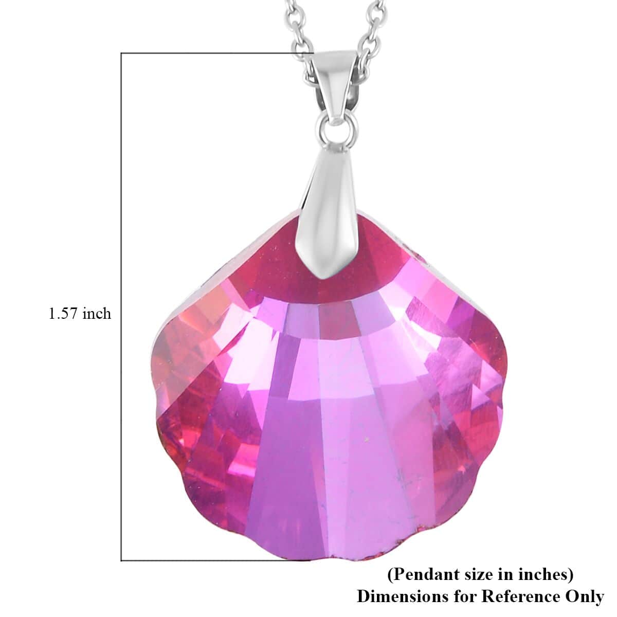Simulated Fuchsia Color Quartz Pendant in Rhodium Over Sterling Silver with Stainless Steel Necklace 20 Inches image number 5