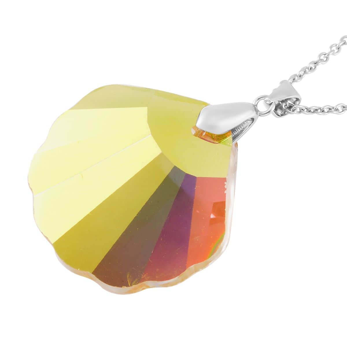 Simulated Yellow Topaz Pendant in Rhodium Over Sterling Silver with Stainless Steel Necklace (20 Inches) image number 3
