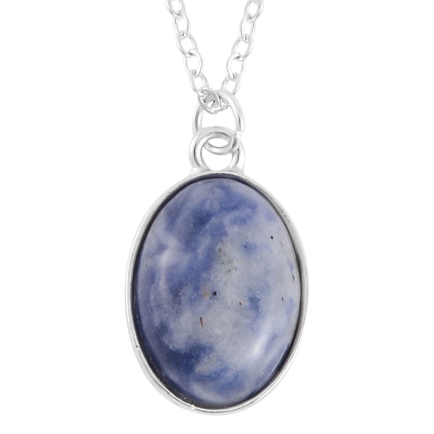 Sodalite Bracelet (7.5-9.5In), Stud Earrings, Ring (Size 5.0) and Pendant Necklace 18 Inches in Silvertone 110.00 ctw