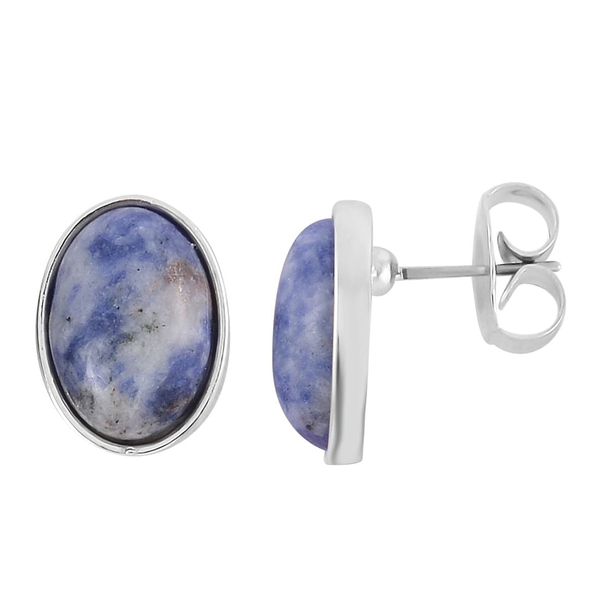 Sodalite Bracelet (7.5-9.5In), Stud Earrings, Ring (Size 5.0) and Pendant Necklace 18 Inches in Silvertone 110.00 ctw