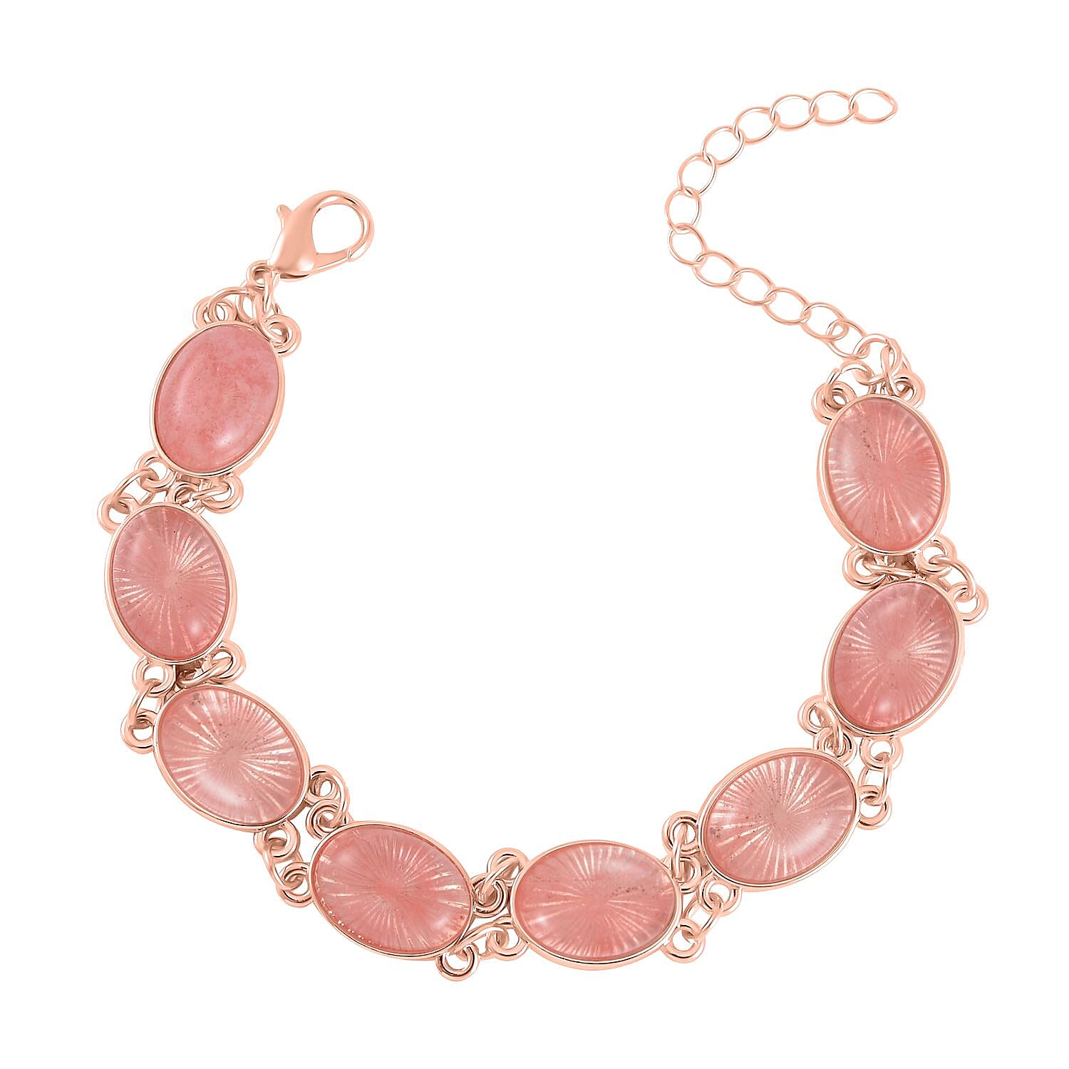 Cherry Quartz Bracelet (7.5-9.5In), Stud Earrings, Ring (Size 5.0) and Pendant Necklace 18 Inches in Rosetone 110.00 ctw