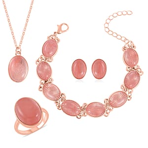 Cherry Quartz Bracelet (7.5-9.5In), Stud Earrings, Ring (Size 8.0) and Pendant Necklace 18 Inches in Rosetone 110.00 ctw