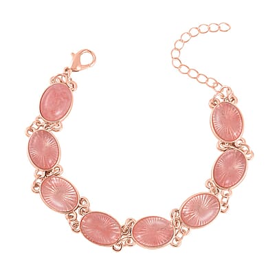 Cherry Quartz Bracelet (7.5-9.5In), Stud Earrings, Ring (Size 9.0) and Pendant Necklace 18 Inches in Rosetone 110.00 ctw