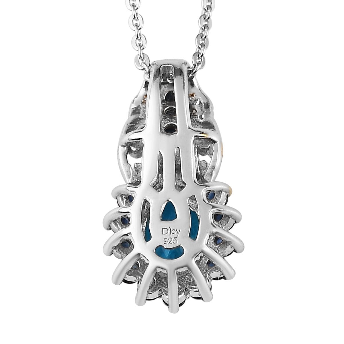 Malgache Neon Apatite and Kanchanaburi Blue Sapphire Pendant Necklace 20 Inches in Vermeil YG and Platinum Over Sterling Silver 1.20 ctw image number 4
