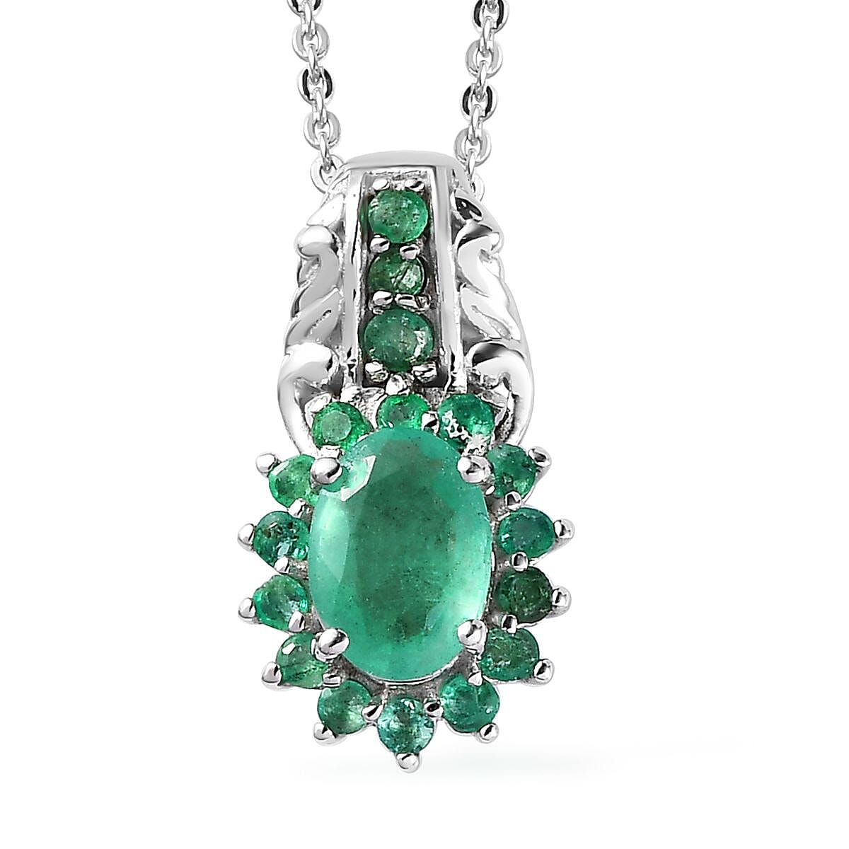 Kagem Zambian Emerald Pendant Necklace 20 Inches in Platinum Over Sterling Silver 1.00 ctw image number 0