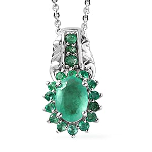Kagem Zambian Emerald Pendant Necklace 20 Inches in Platinum Over Sterling Silver 1.00 ctw