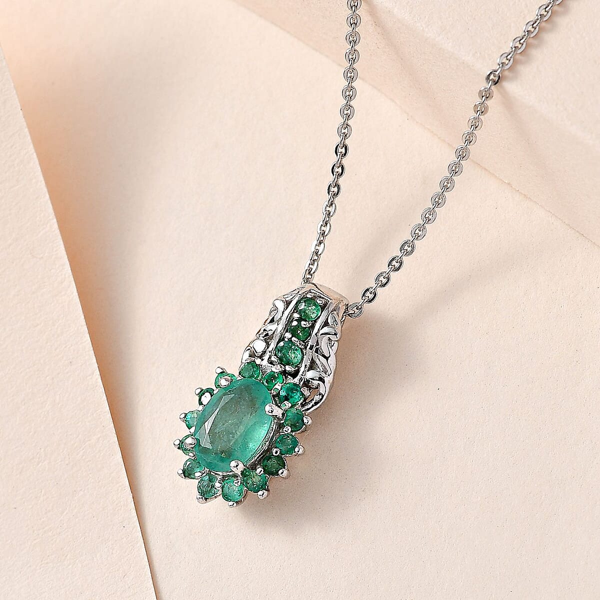 Kagem Zambian Emerald Pendant Necklace 20 Inches in Platinum Over Sterling Silver 1.00 ctw image number 1