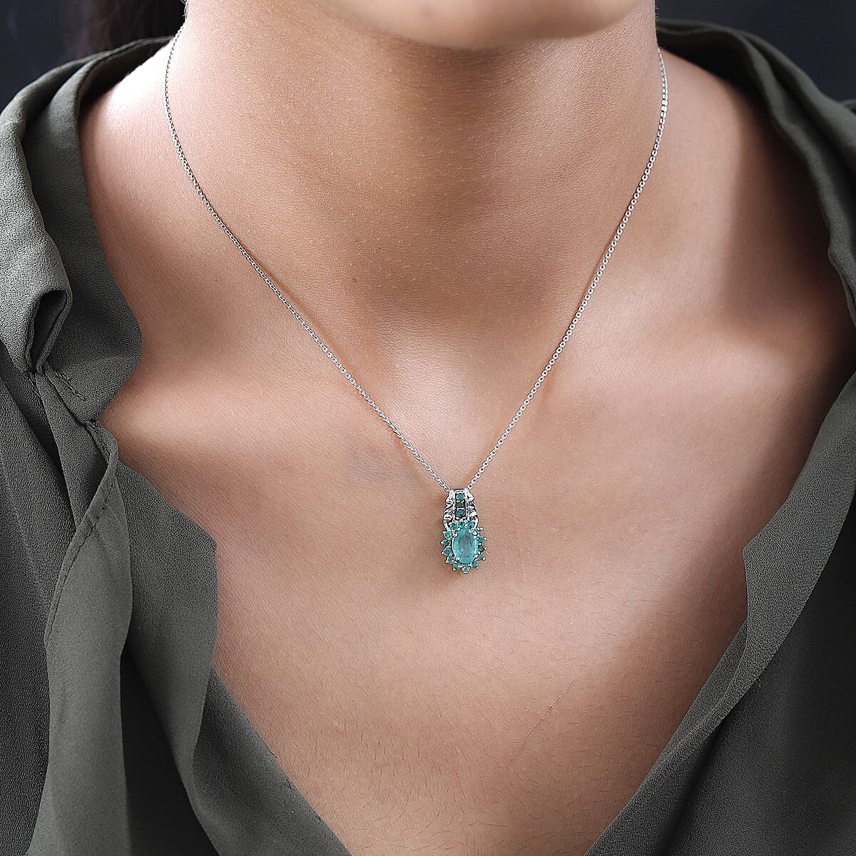 Kagem Zambian Emerald Pendant Necklace 20 Inches in Platinum Over Sterling Silver 1.00 ctw image number 2