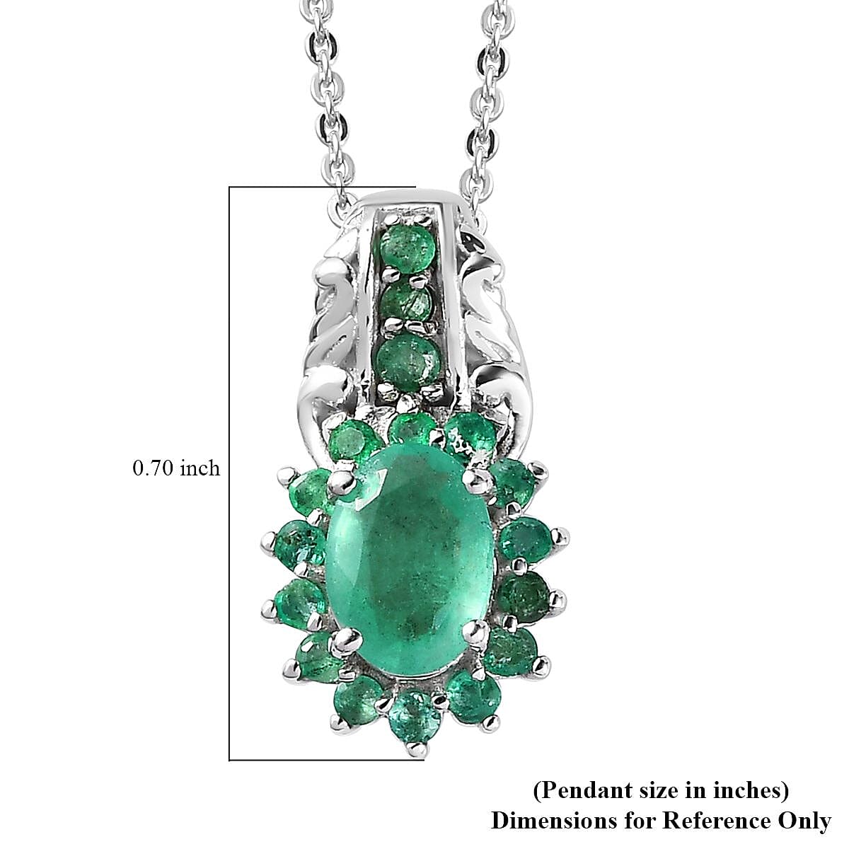 Kagem Zambian Emerald Pendant Necklace 20 Inches in Platinum Over Sterling Silver 1.00 ctw image number 6