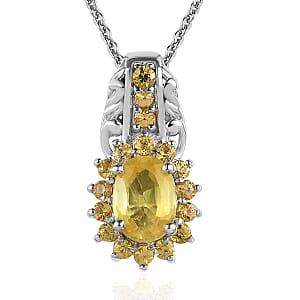 Madagascar Yellow Sapphire Pendant Necklace 20 Inches in Platinum Over Sterling Silver 1.40 ctw
