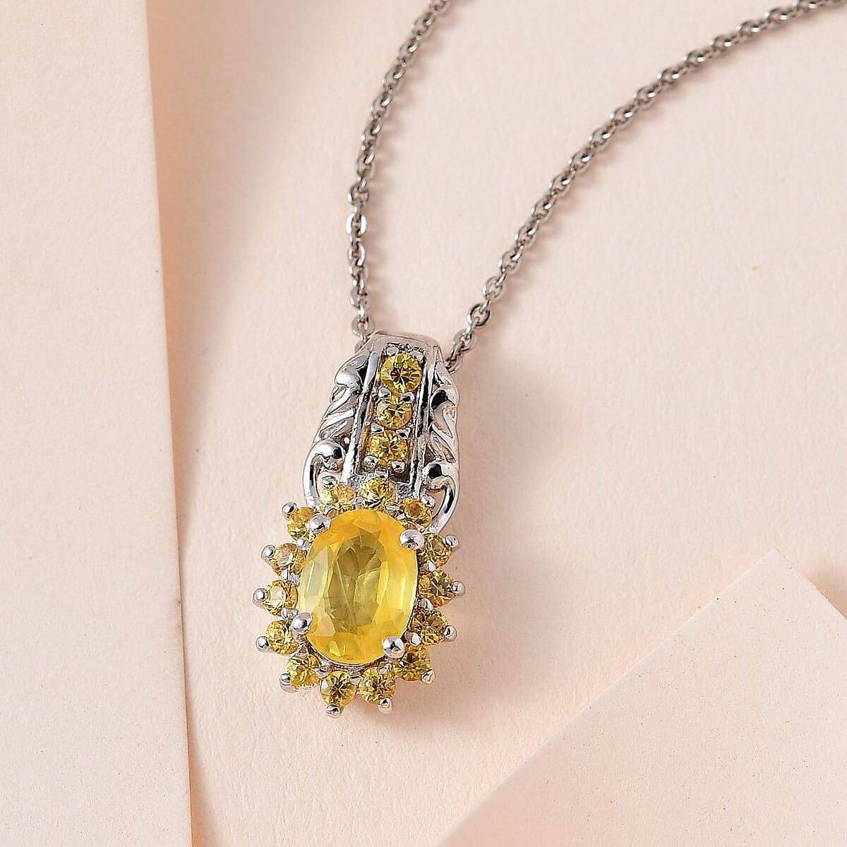 Madagascar Yellow Sapphire Pendant Necklace 20 Inches in Platinum Over Sterling Silver 1.40 ctw image number 1
