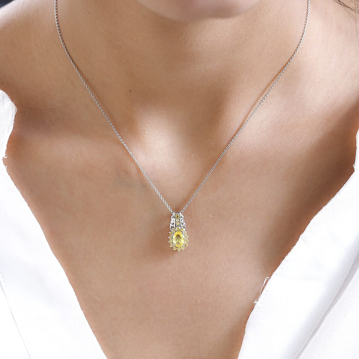 Madagascar Yellow Sapphire Pendant Necklace 20 Inches in Platinum Over Sterling Silver 1.40 ctw image number 2