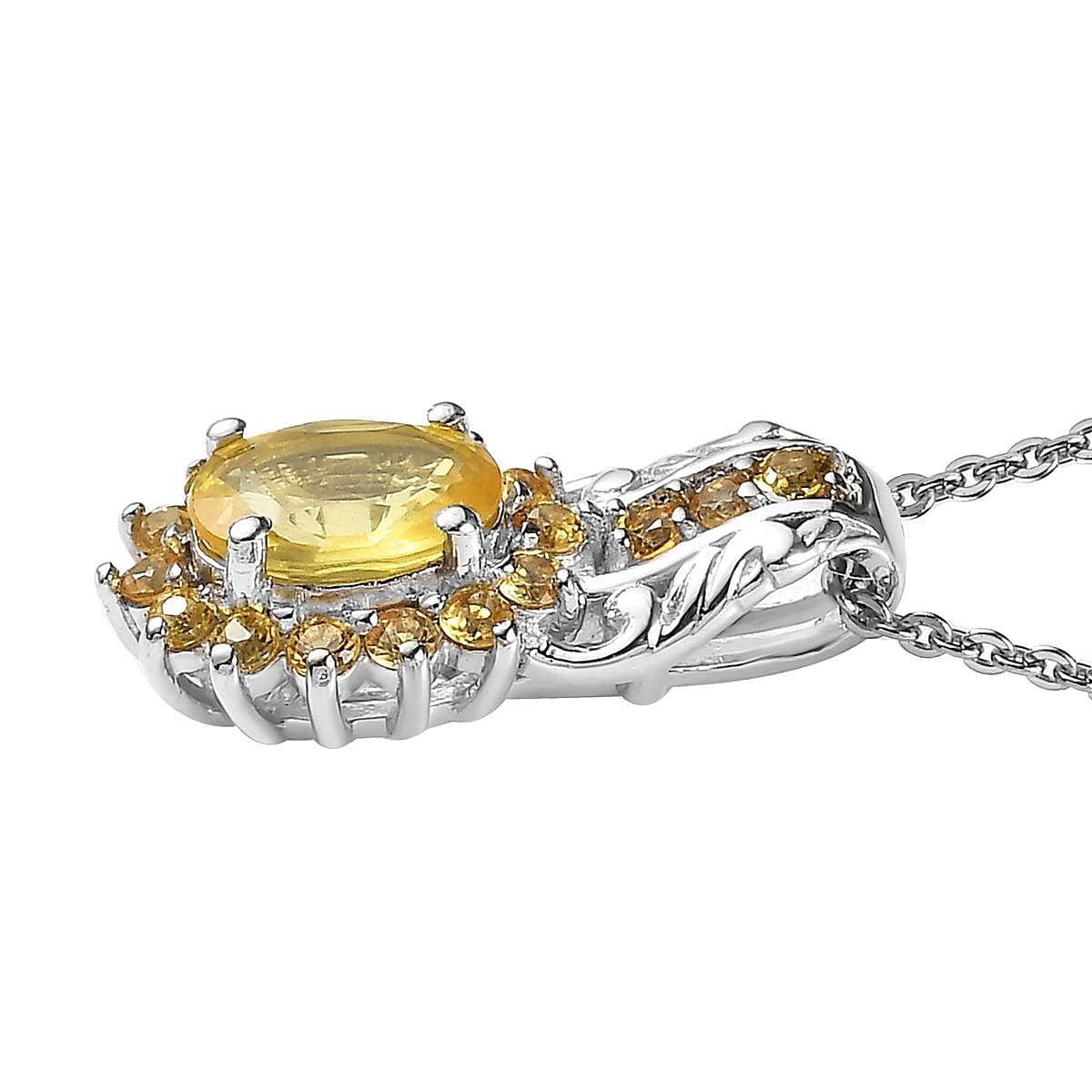 Madagascar Yellow Sapphire Pendant Necklace 20 Inches in Platinum Over Sterling Silver 1.40 ctw image number 3