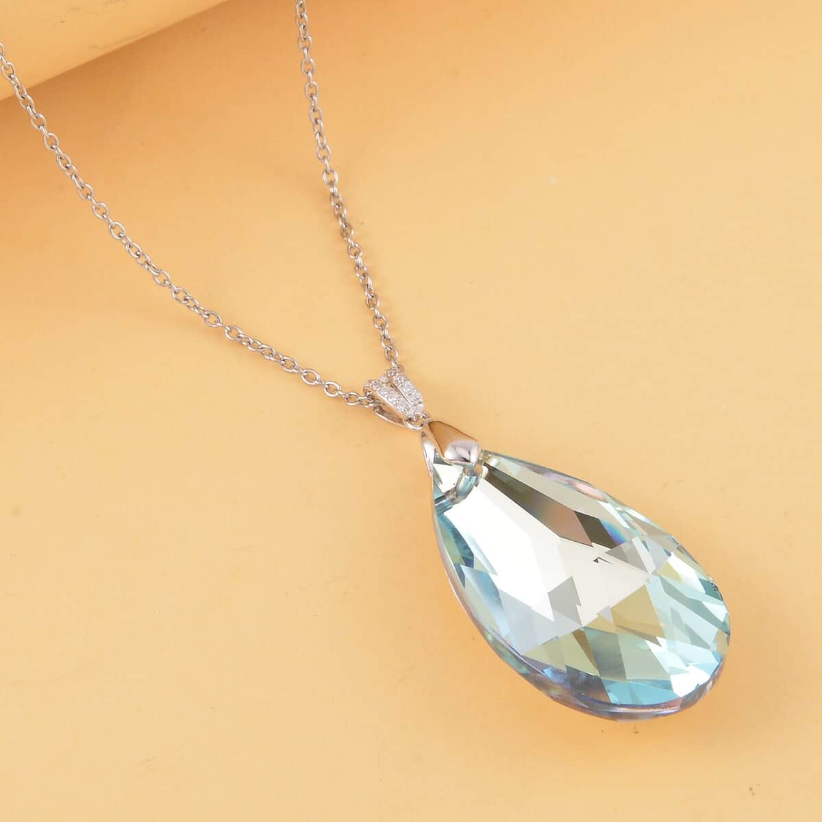Simulated Aquamarine Solitaire Pendant in Sterling Silver with Stainless Steel Necklace 20 Inches image number 1