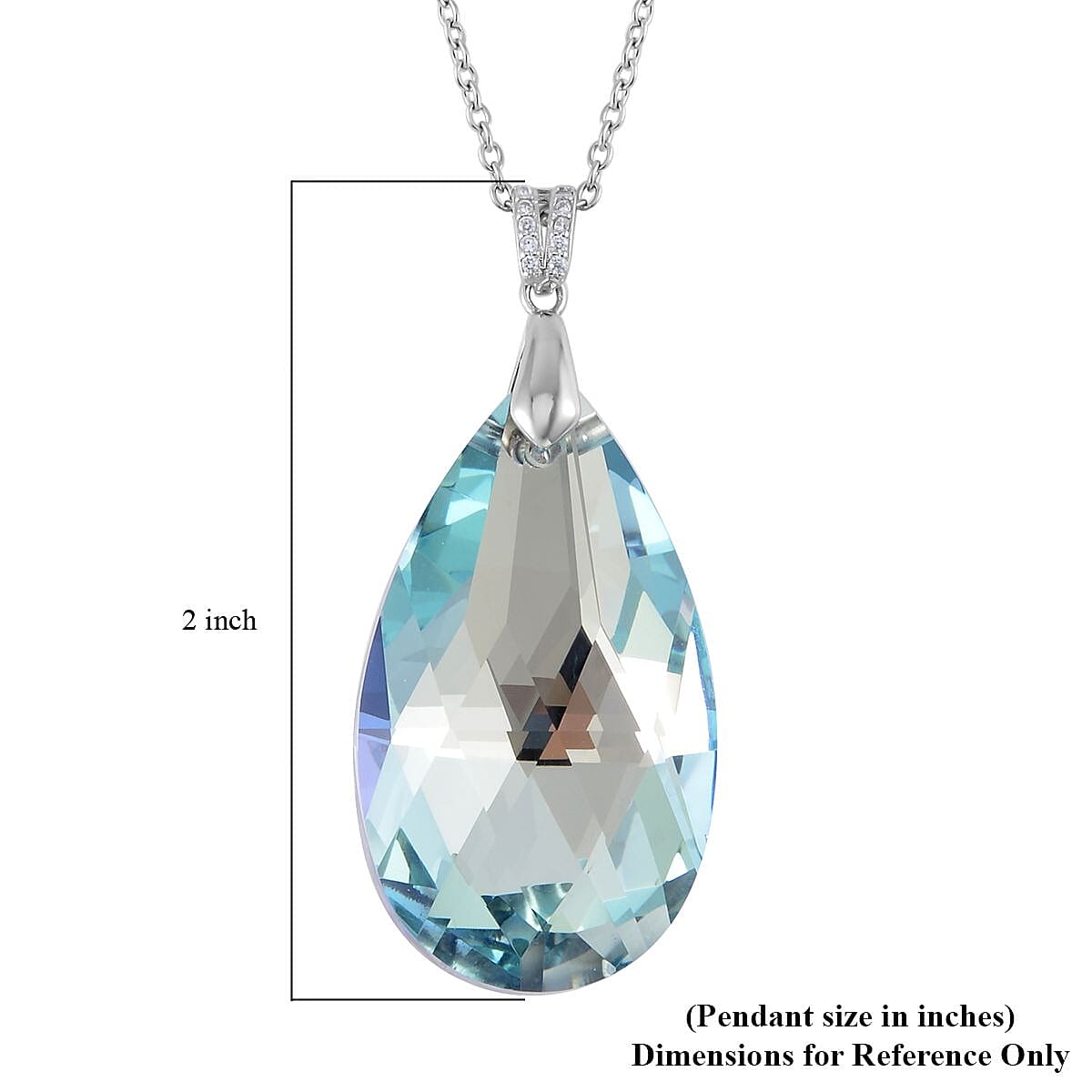 Simulated Aquamarine Solitaire Pendant in Sterling Silver with Stainless Steel Necklace 20 Inches