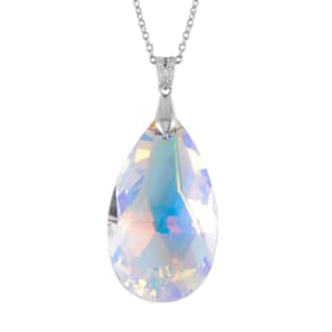 Simulated White Mystic Quartz Solitaire Pendant in Sterling Silver with Stainless Steel Necklace 20 Inches