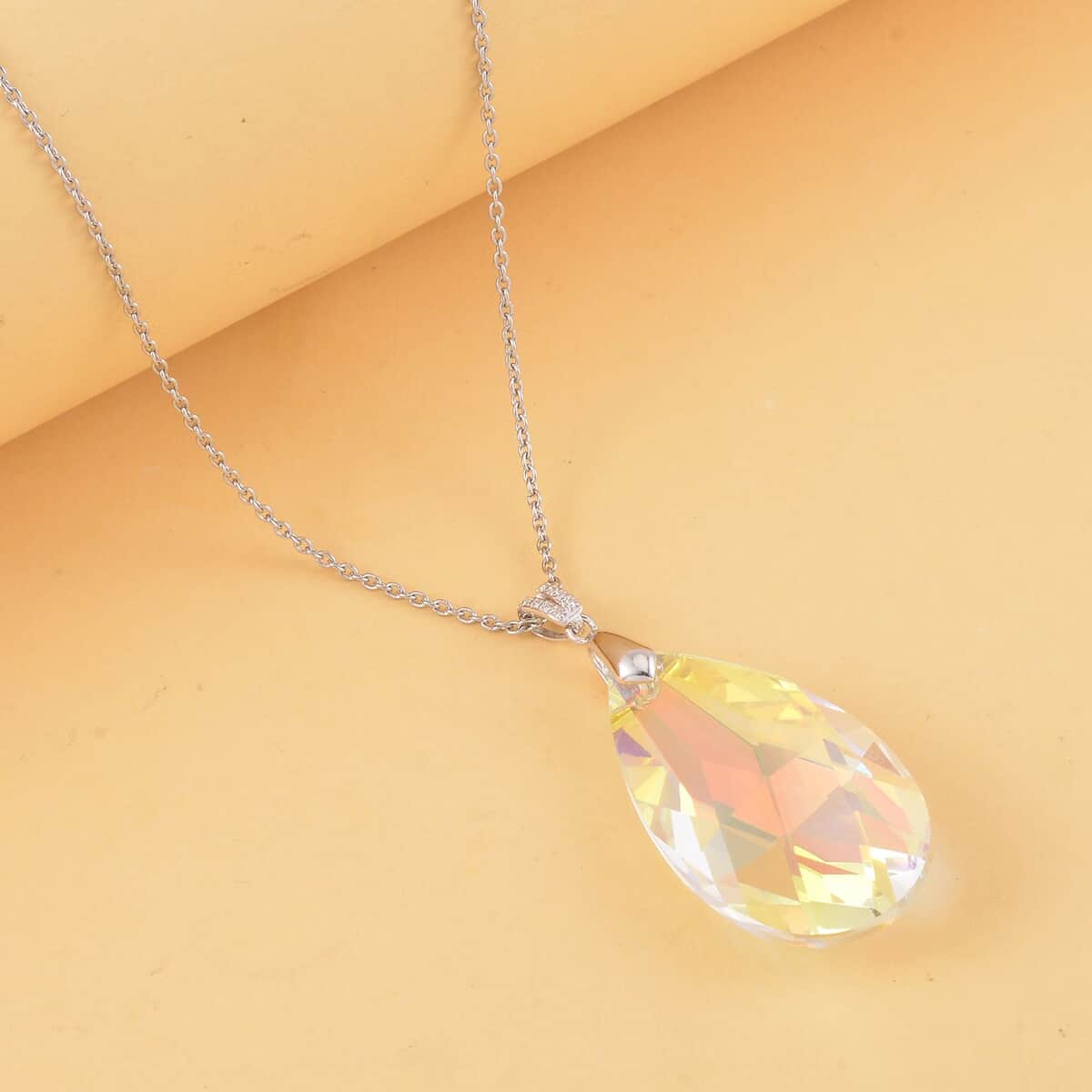 Simulated White Mystic Quartz Solitaire Pendant in Sterling Silver with Stainless Steel Necklace 20 Inches image number 1