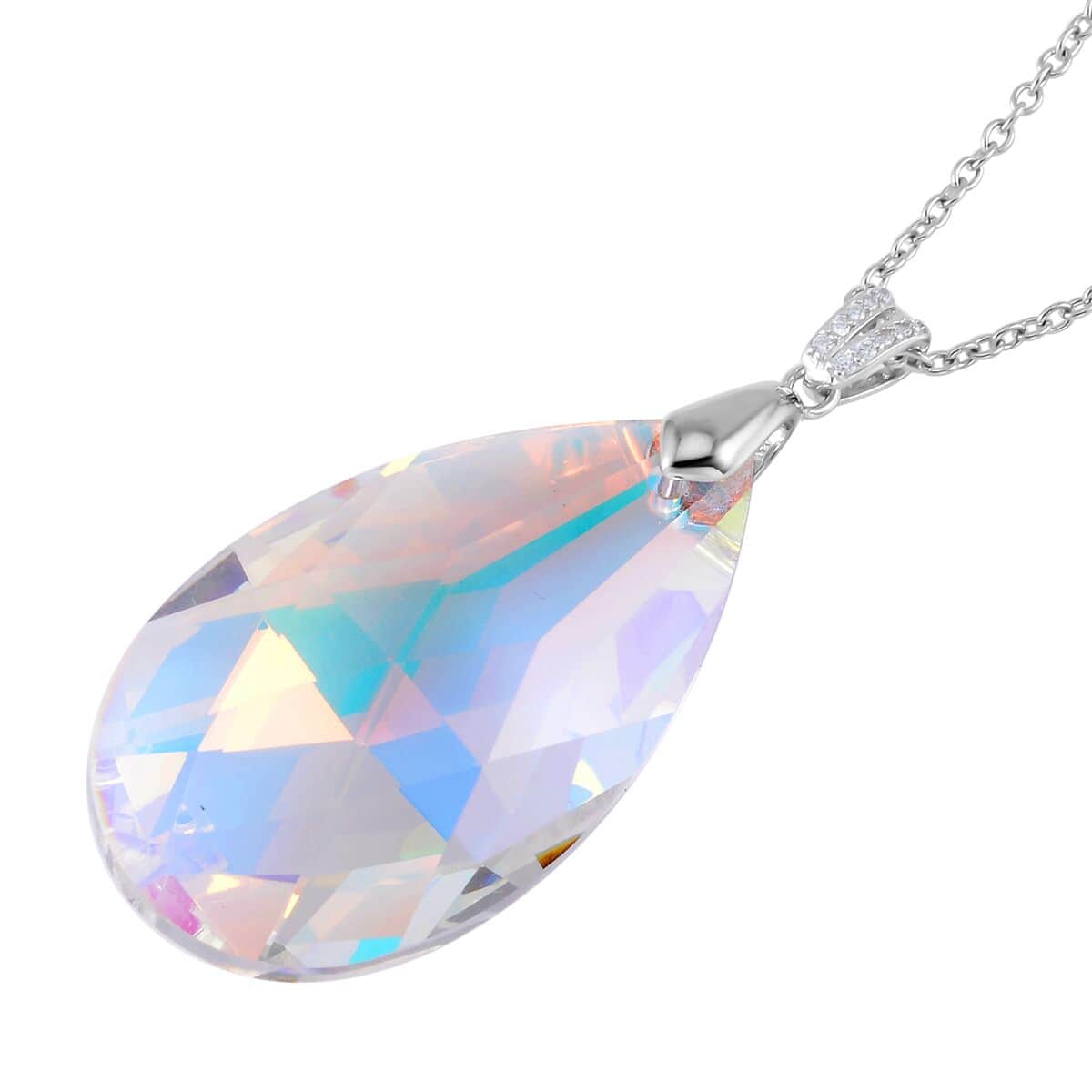 Simulated White Mystic Quartz Solitaire Pendant in Sterling Silver with Stainless Steel Necklace 20 Inches image number 3