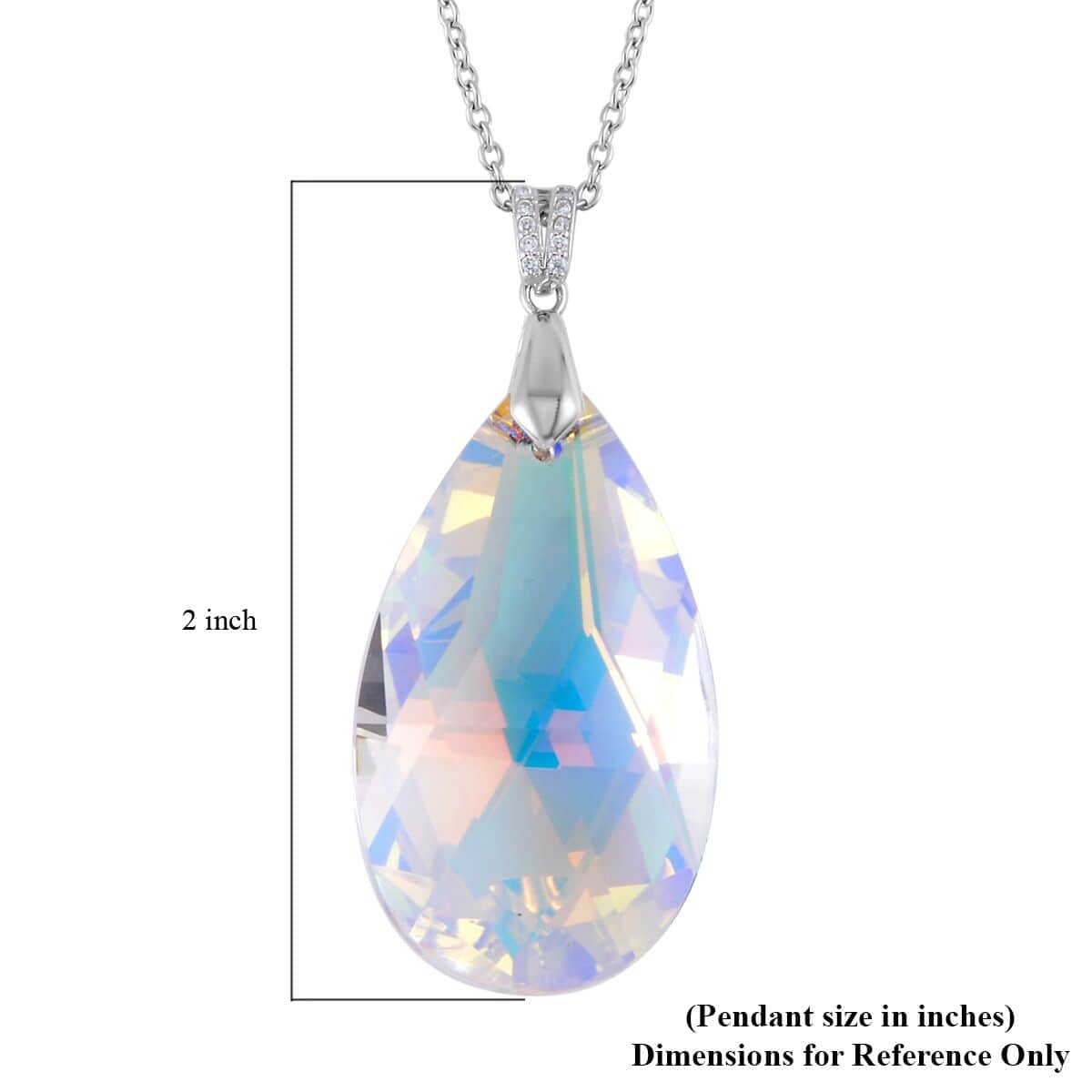 Simulated White Mystic Quartz Solitaire Pendant in Sterling Silver with Stainless Steel Necklace 20 Inches image number 5