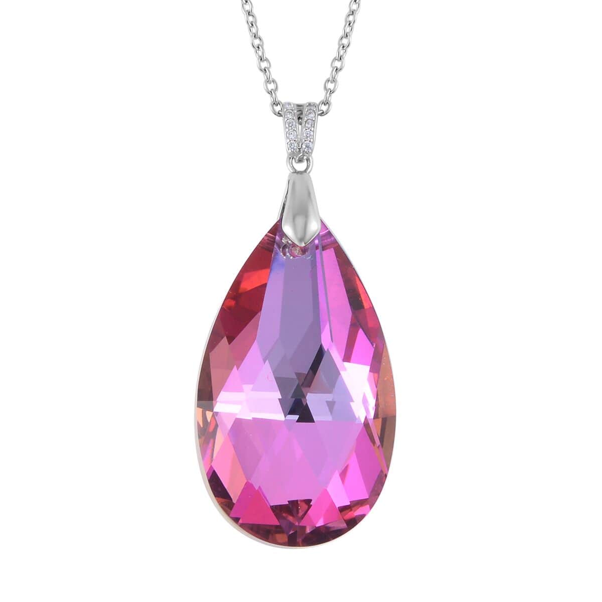 Simulated Fuchsia Quartz Solitaire Pendant in Sterling Silver with Stainless Steel Necklace 20 Inches image number 0