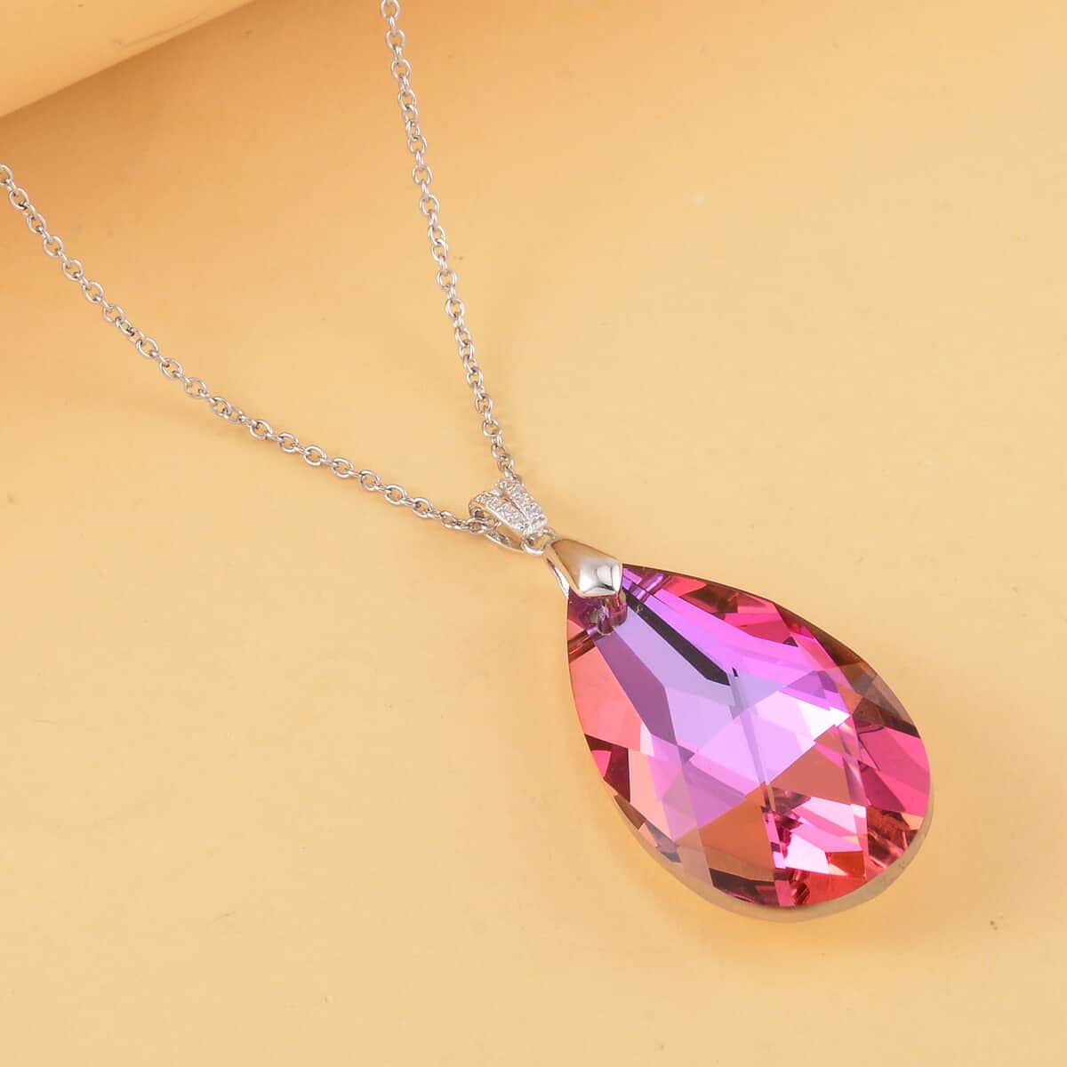 Simulated Fuchsia Quartz Solitaire Pendant in Sterling Silver with Stainless Steel Necklace 20 Inches image number 1