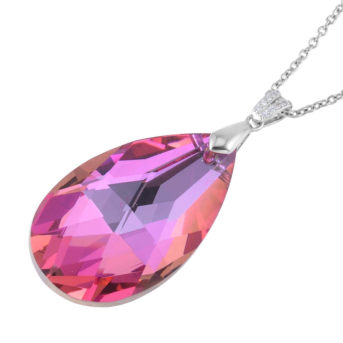 Simulated Fuchsia Quartz Solitaire Pendant in Sterling Silver with Stainless Steel Necklace 20 Inches image number 3