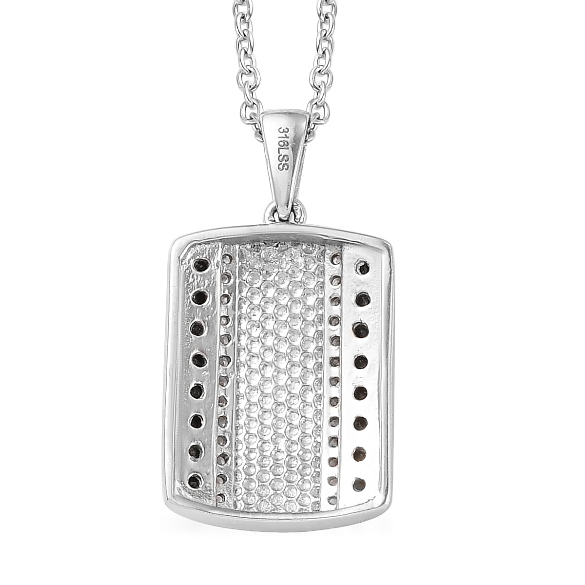 Thai Black Spinel, White Zircon DAD Men's Pendant Necklace (20 Inches) in Stainless Steel 1.00 ctw , Tarnish-Free, Waterproof, Sweat Proof Jewelry image number 4