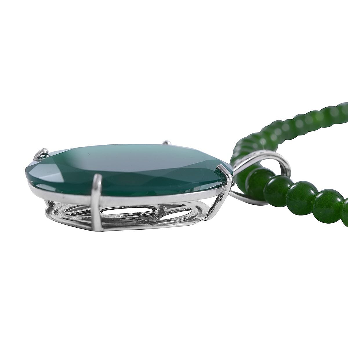 Verde Onyx Pendant with Beaded Necklace 18 Inches in Platinum Over Sterling Silver 156.50 ctw