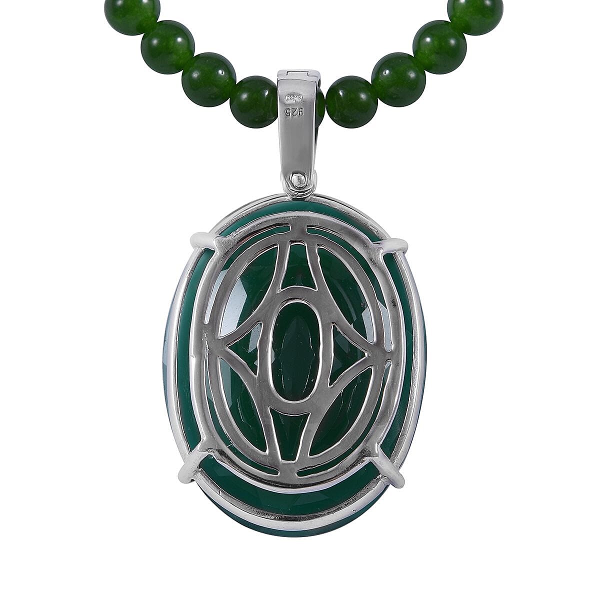 Verde Onyx Pendant with Beaded Necklace 18 Inches in Platinum Over Sterling Silver 156.50 ctw