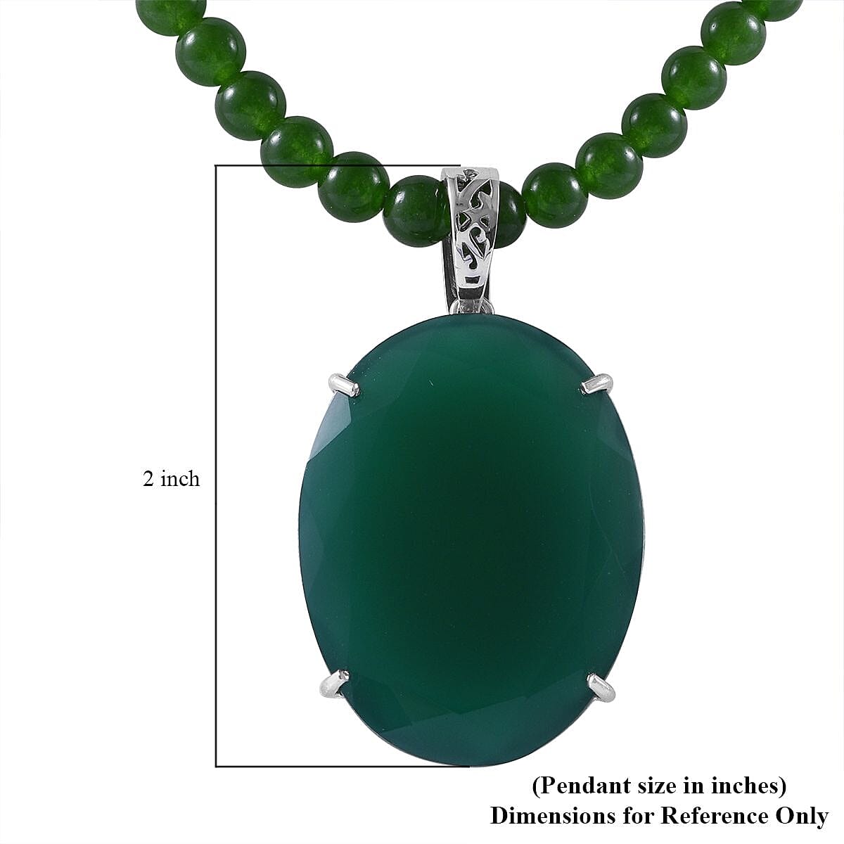 Verde Onyx Pendant with Beaded Necklace 18 Inches in Platinum Over Sterling Silver 156.50 ctw