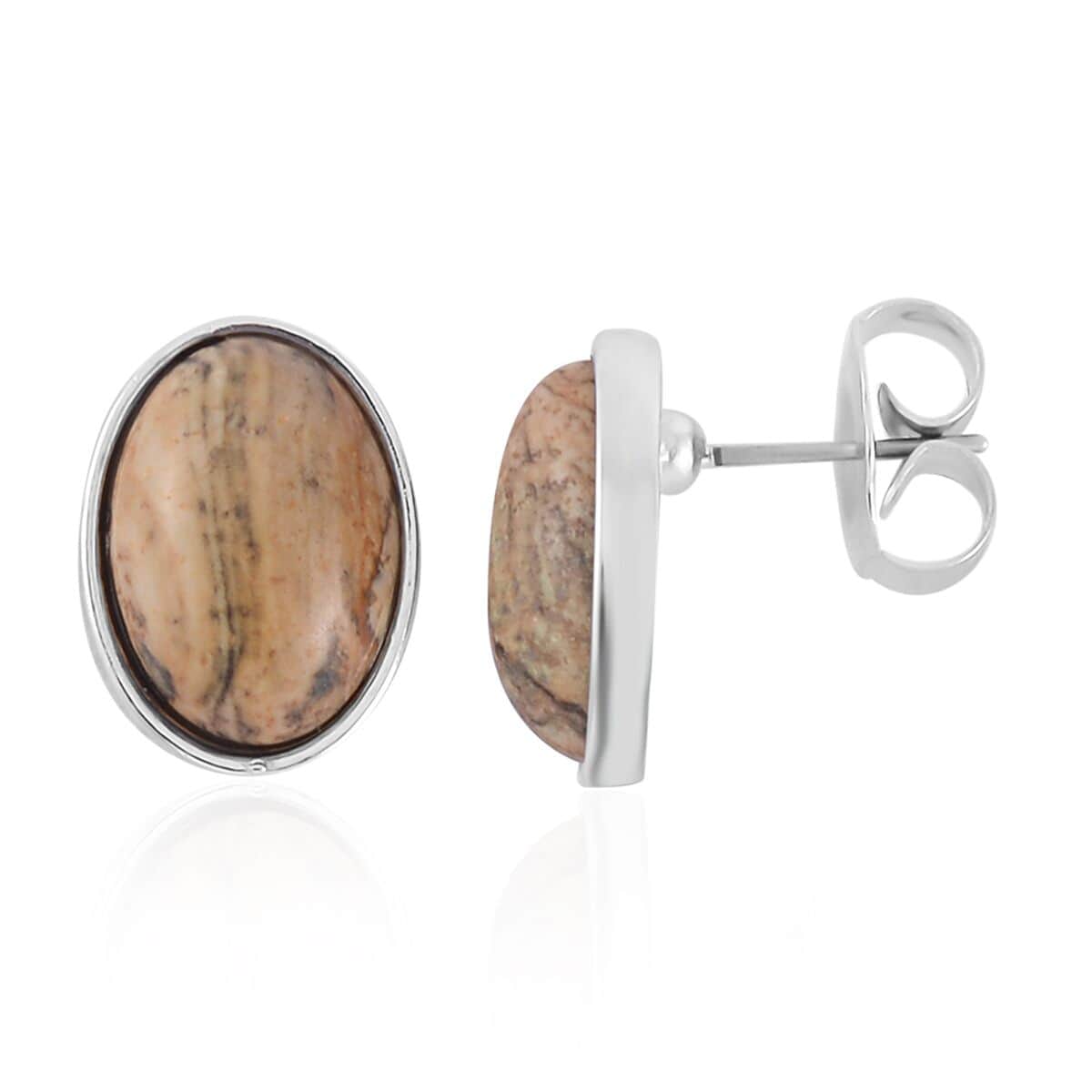 Picture Jasper Bracelet (7.5-9.5In), Stud Earrings, Ring (Size 6.0) and Pendant Necklace 18 Inches in Silvertone 110.00 ctw image number 8