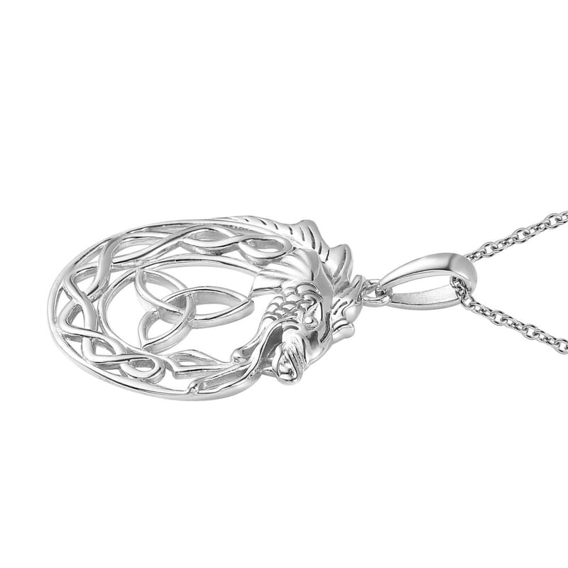 Karis Dragon Pendant Necklace (20 Inches) in Platinum Bond and Stainless Steel , Tarnish-Free, Waterproof, Sweat Proof Jewelry