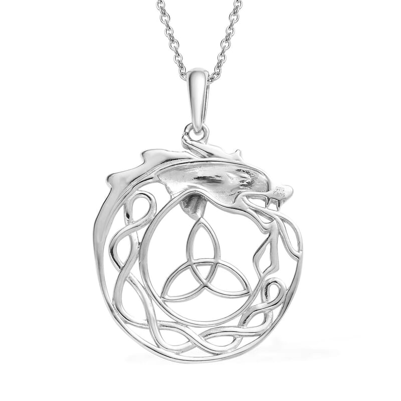 Karis Dragon Pendant Necklace (20 Inches) in Platinum Bond and Stainless Steel , Tarnish-Free, Waterproof, Sweat Proof Jewelry