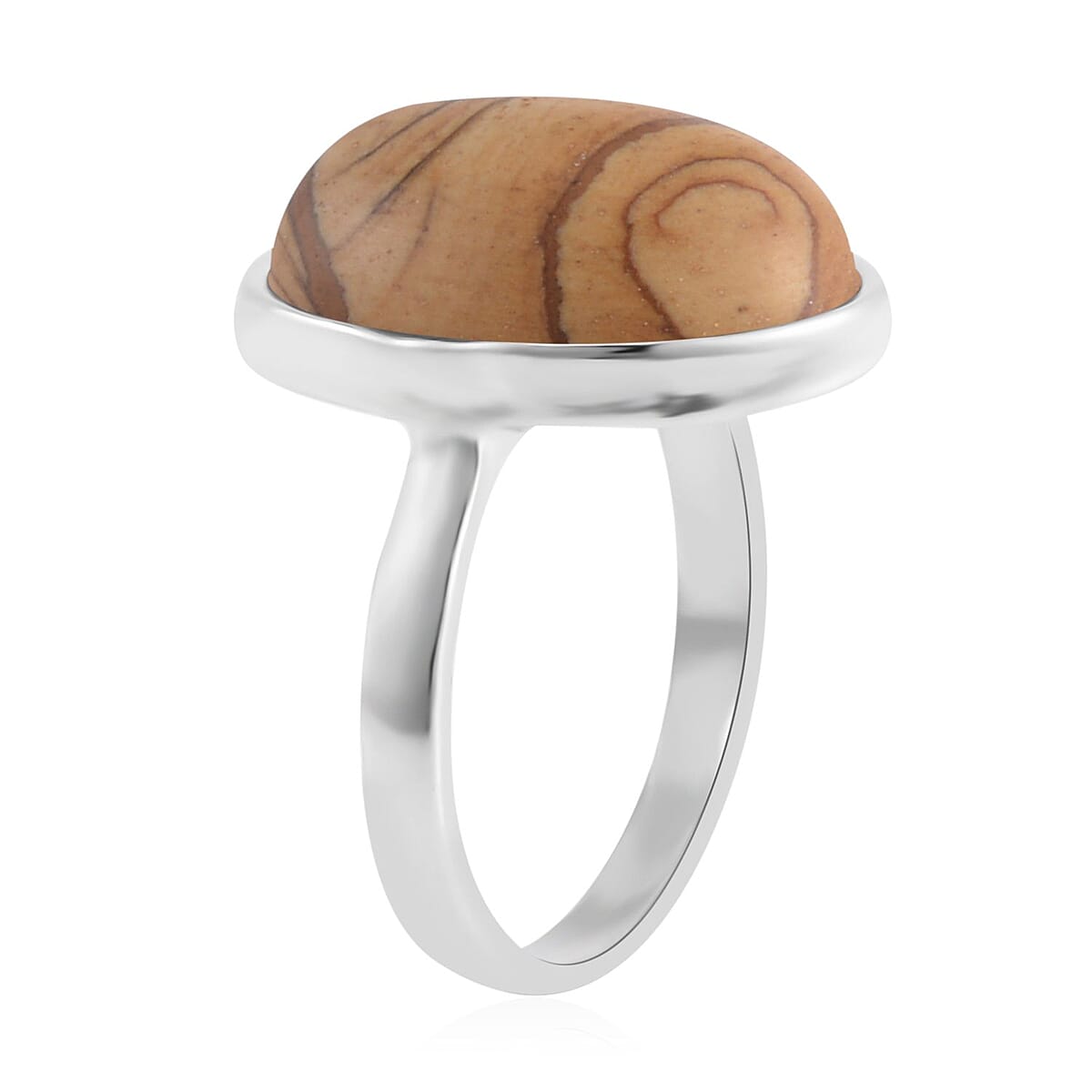 Picture Jasper Bracelet (7.5-9.5In), Stud Earrings, Ring (Size 10.0) and Pendant Necklace 18 Inches in Silvertone 110.00 ctw image number 3