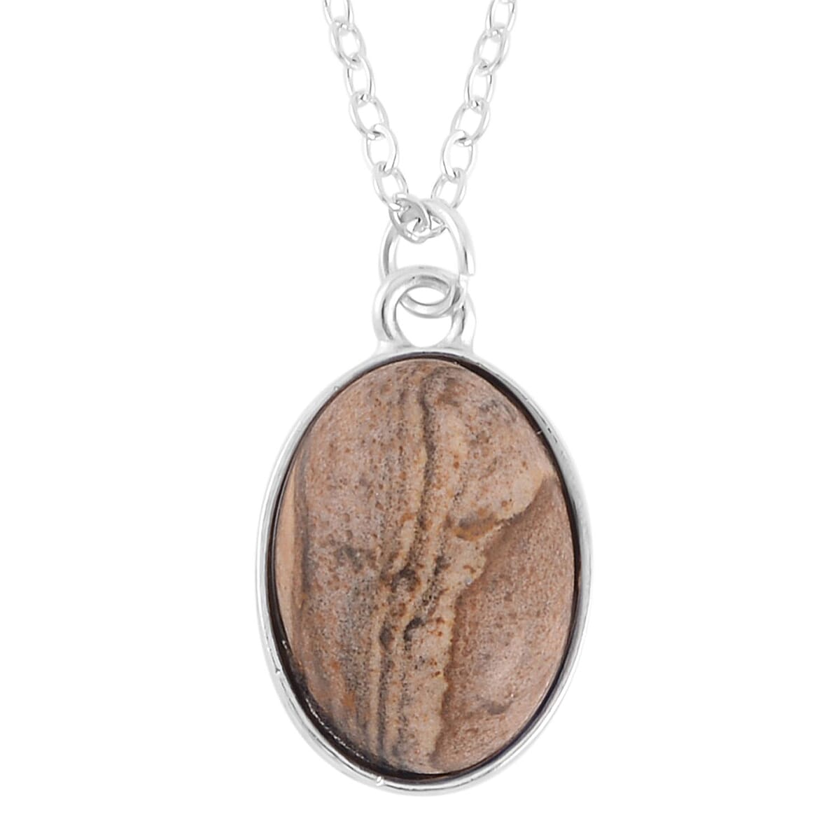 Picture Jasper Bracelet (7.5-9.5In), Stud Earrings, Ring (Size 10.0) and Pendant Necklace 18 Inches in Silvertone 110.00 ctw image number 5