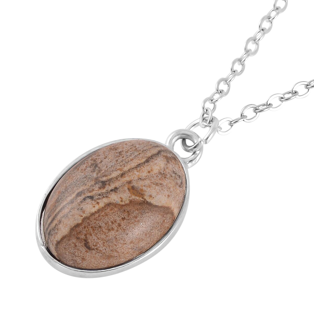 Picture Jasper Bracelet (7.5-9.5In), Stud Earrings, Ring (Size 10.0) and Pendant Necklace 18 Inches in Silvertone 110.00 ctw image number 6