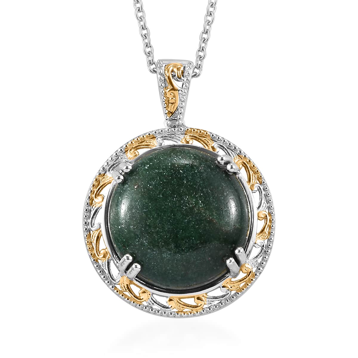 Karis Green Aventurine Pendant in 18K YG Plated and Platinum Bond with ION Plated YG Stainless Steel Necklace 20 Inches 30.00 ctw image number 0
