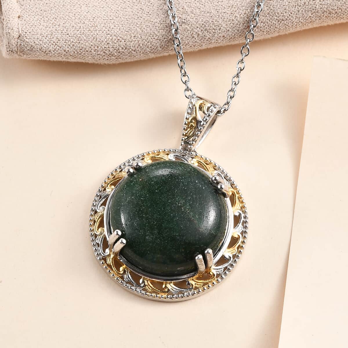 Karis Green Aventurine Pendant in 18K YG Plated and Platinum Bond with ION Plated YG Stainless Steel Necklace 20 Inches 30.00 ctw image number 1