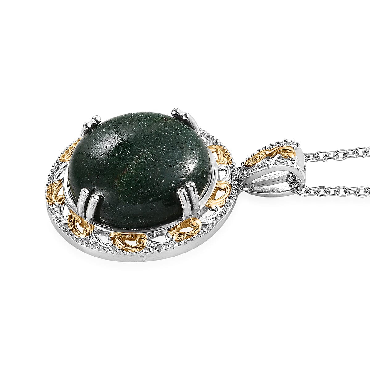 Karis Green Aventurine Pendant in 18K YG Plated and Platinum Bond with ION Plated YG Stainless Steel Necklace 20 Inches 30.00 ctw