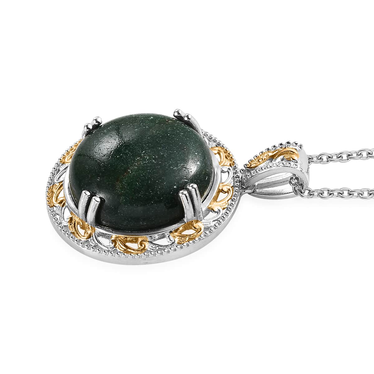 Karis Green Aventurine Pendant in 18K YG Plated and Platinum Bond with ION Plated YG Stainless Steel Necklace 20 Inches 30.00 ctw image number 3