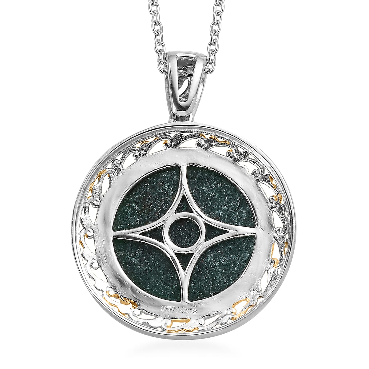Karis Green Aventurine Pendant in 18K YG Plated and Platinum Bond with ION Plated YG Stainless Steel Necklace 20 Inches 30.00 ctw