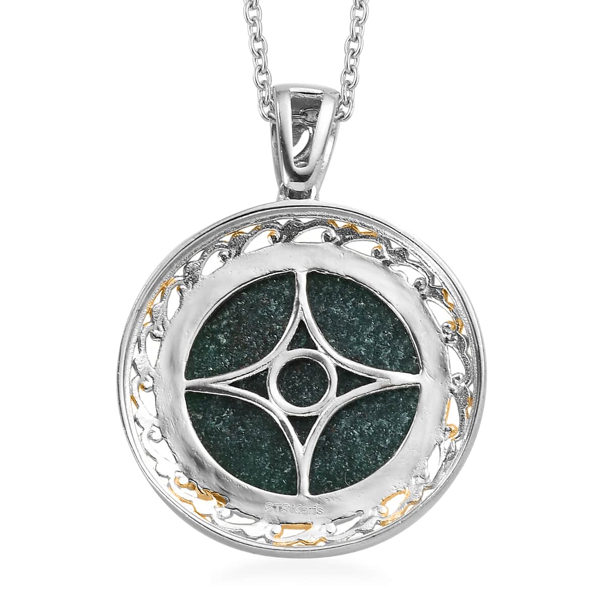 Karis Green Aventurine Pendant in 18K YG Plated and Platinum Bond with ION Plated YG Stainless Steel Necklace 20 Inches 30.00 ctw image number 4