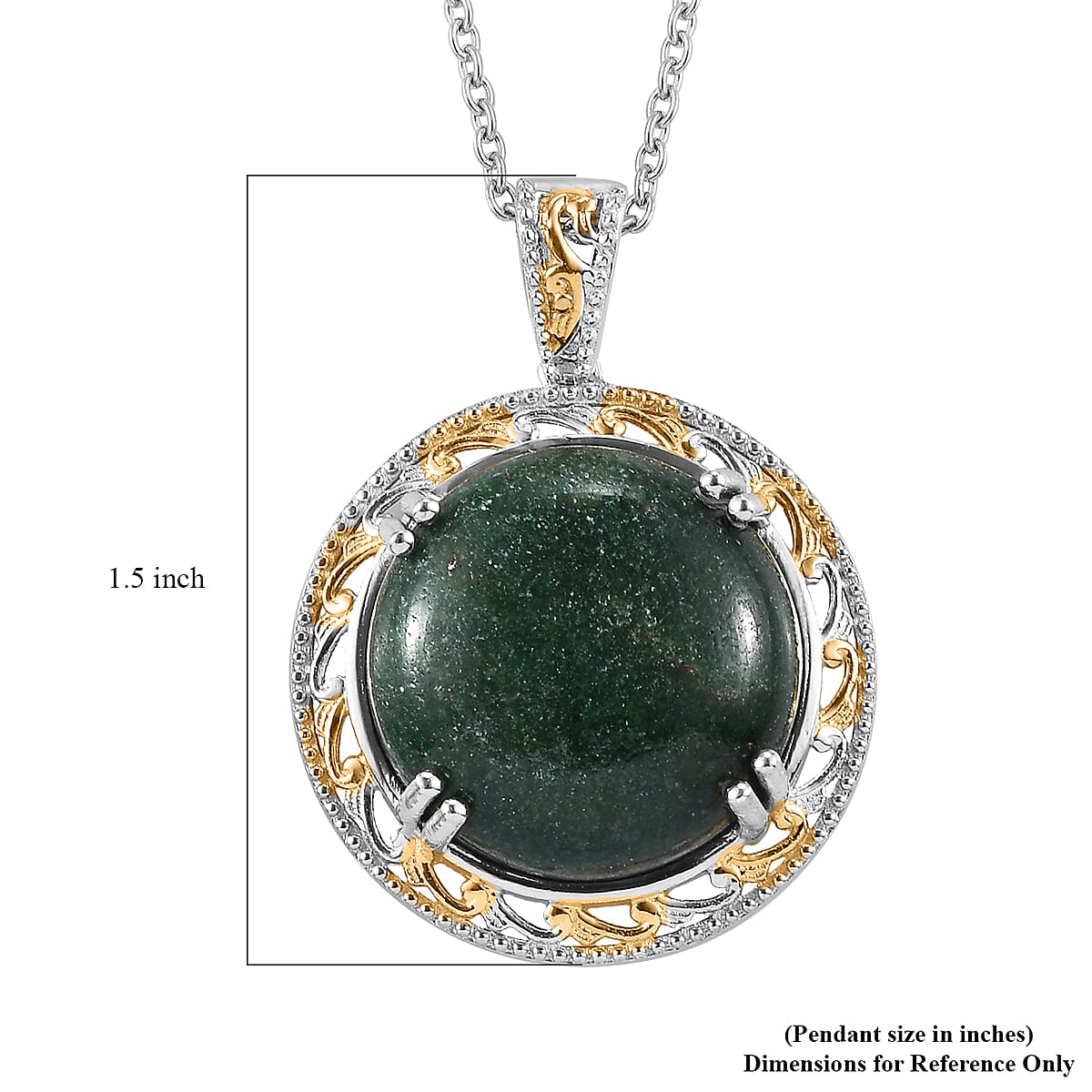 Karis Green Aventurine Pendant in 18K YG Plated and Platinum Bond with ION Plated YG Stainless Steel Necklace 20 Inches 30.00 ctw