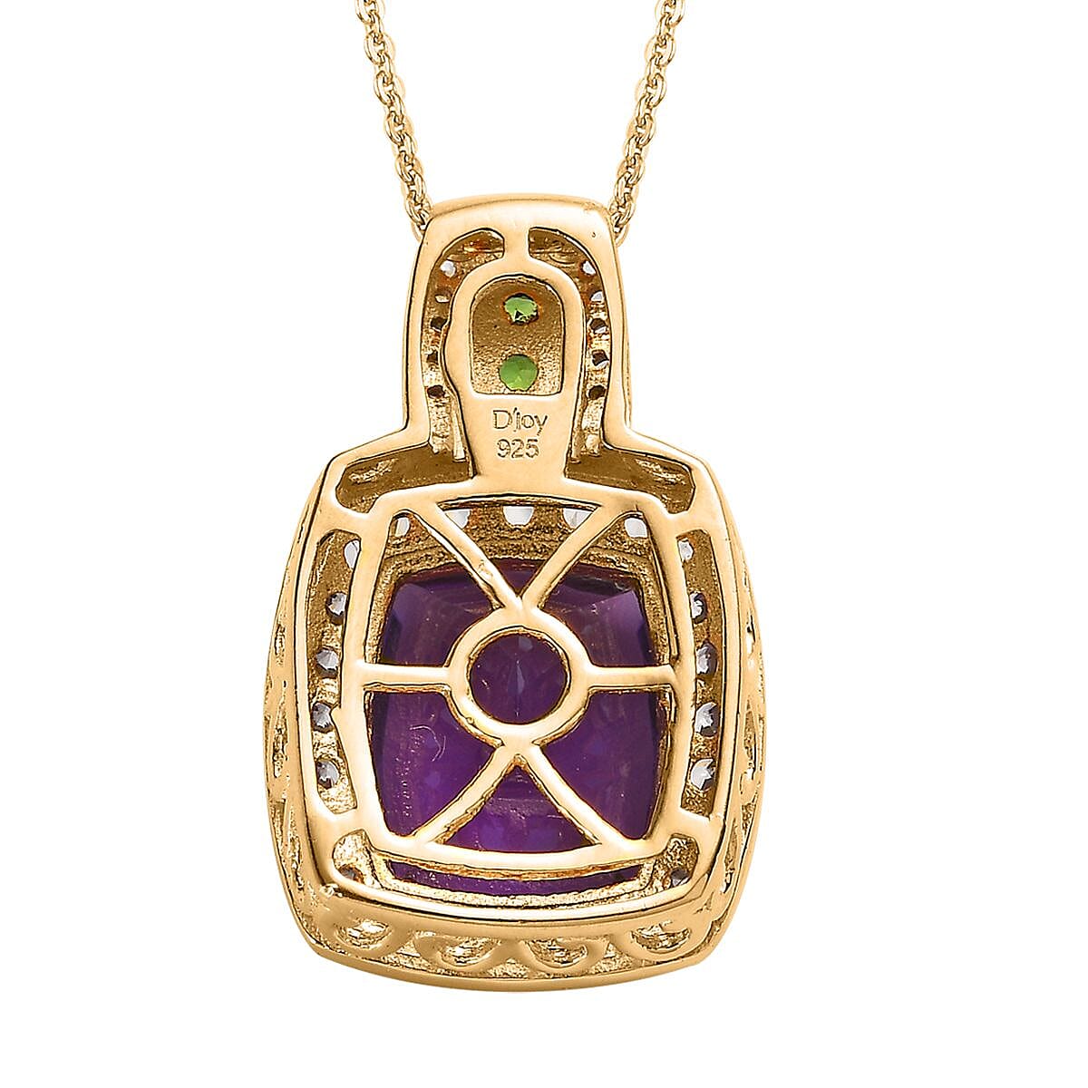 Premium Moroccan Amethyst and Multi Gemstone Halo Pendant Necklace 20 Inches in Vermeil Yellow Gold Over Sterling Silver 4.80 ctw