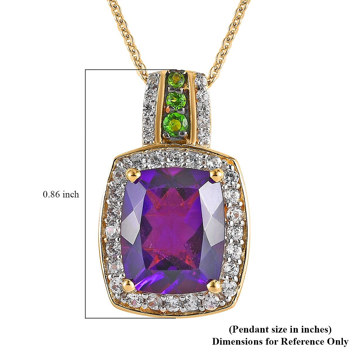 Premium Moroccan Amethyst and Multi Gemstone Halo Pendant Necklace 20 Inches in Vermeil Yellow Gold Over Sterling Silver 4.80 ctw