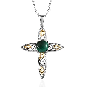 Karis African Malachite Pendant Necklace (20 Inches) in 18K YG Plated, Platinum Bond and Stainless Steel 4.65 ctw , Tarnish-Free, Waterproof, Sweat Proof Jewelry