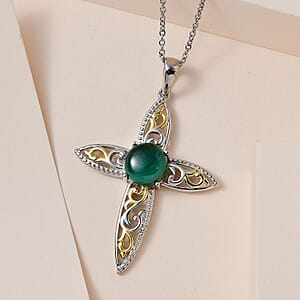 Karis African Malachite Pendant Necklace (20 Inches) in 18K YG Plated, Platinum Bond and Stainless Steel 4.65 ctw , Tarnish-Free, Waterproof, Sweat Proof Jewelry