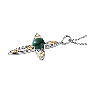Karis African Malachite Pendant Necklace (20 Inches) in 18K YG Plated, Platinum Bond and Stainless Steel 4.65 ctw , Tarnish-Free, Waterproof, Sweat Proof Jewelry