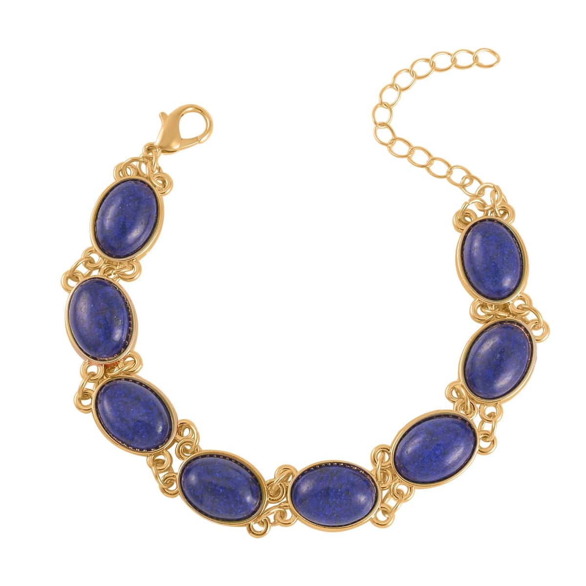 Lapis Lazuli 110.00 ctw Bracelet (7.5-9.5In), Stud Earrings, Ring (Size 8.0) and Pendant Necklace in Goldtone 18 Inches image number 7