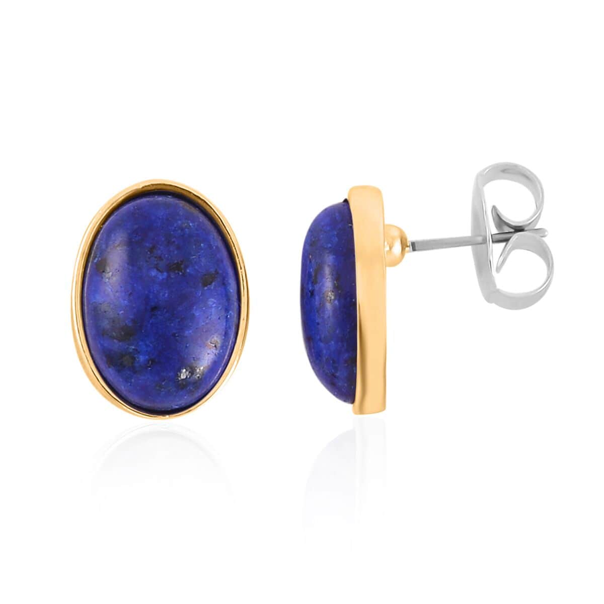 Lapis Lazuli 110.00 ctw Bracelet (7.5-9.5In), Stud Earrings, Ring (Size 8.0) and Pendant Necklace in Goldtone 18 Inches image number 8